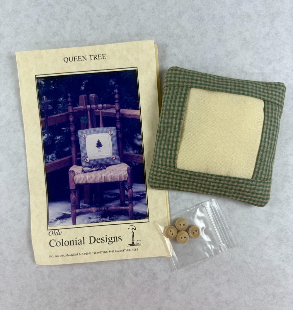 Olde Colonial Designs QUEEN TREE Cross Stitch Pattern Finishing Kit & Buttons